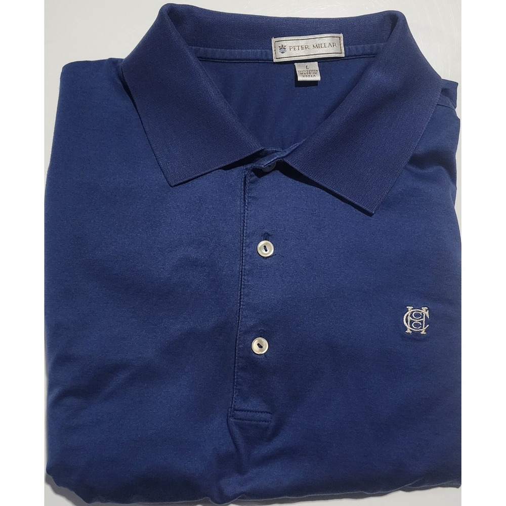 Peter Millar Men's Blue 100% Cotton Long Sleeve Polo Shirt Size Large
